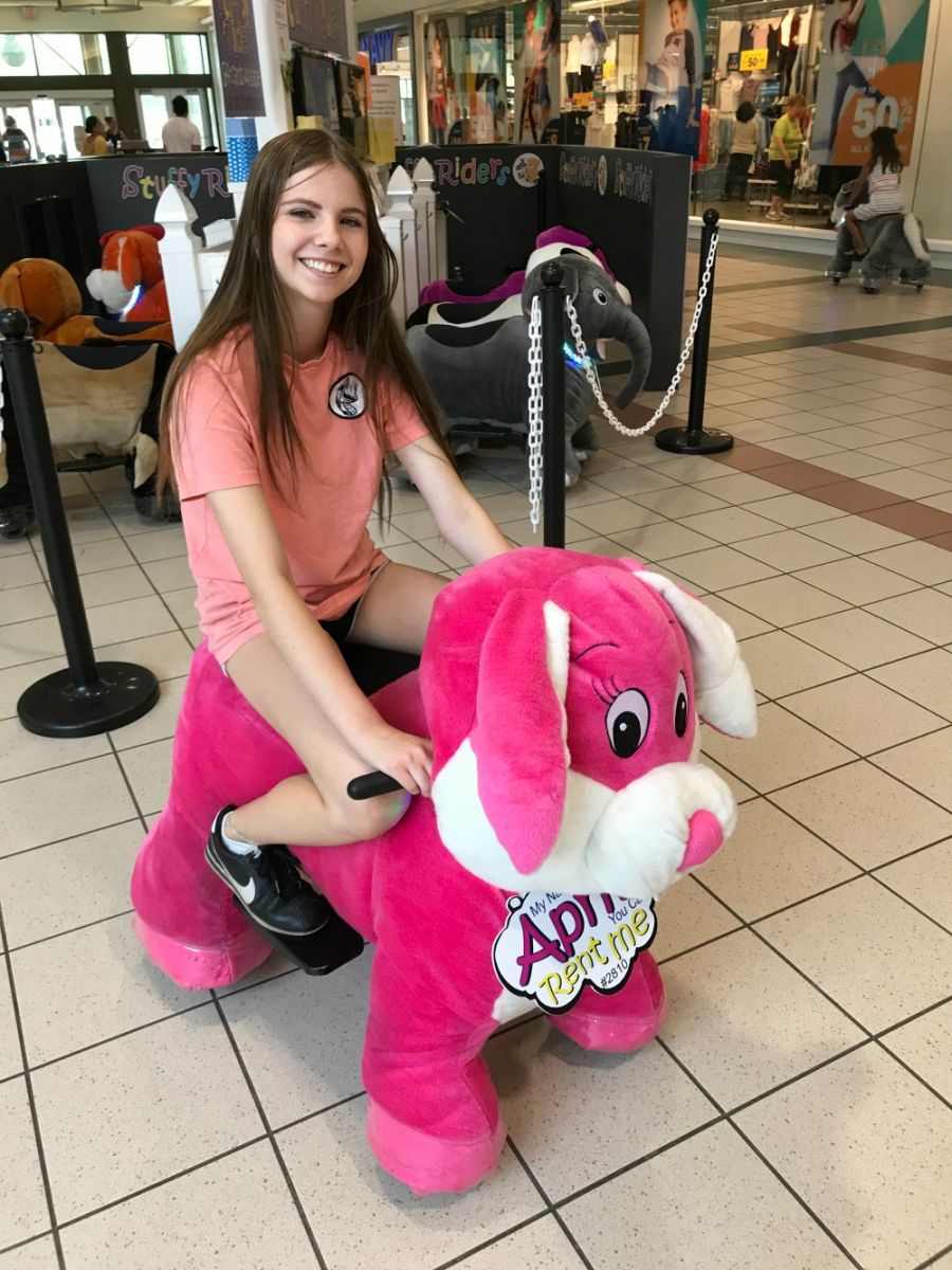 <who>Photo Credit: Contributed</who>Staff member Fiona Moodie of Stuffy Riders on April the Rabbit.