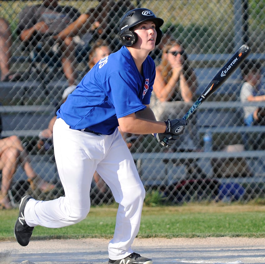 Owen Reynolds drove in four runs to lead the Kelowna Sun Devils at the plate today in Ladner.