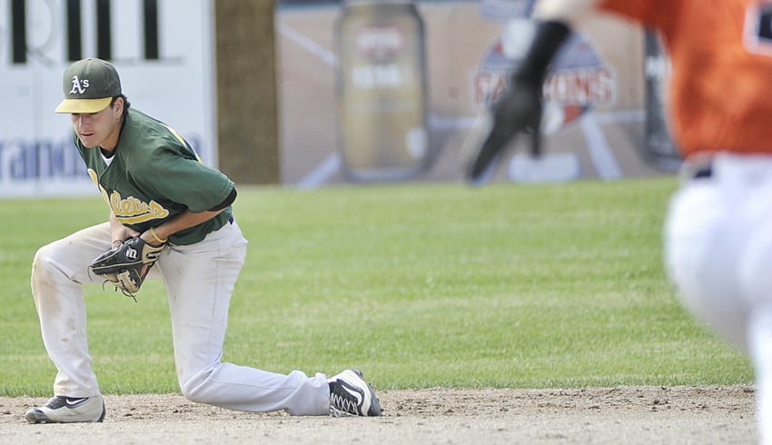 <who>Photo Credit: Lorne White/KelownaNow </who>Shortstop Sam Avila contributed a a triple and a game-ending hit in the A's first win of the weekend at Elks.