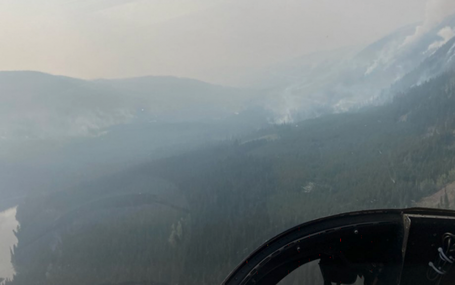 <who> Photo credit: BCWS </who> An image released today showing the fire's south flank, west of Little Bouleau Lake.