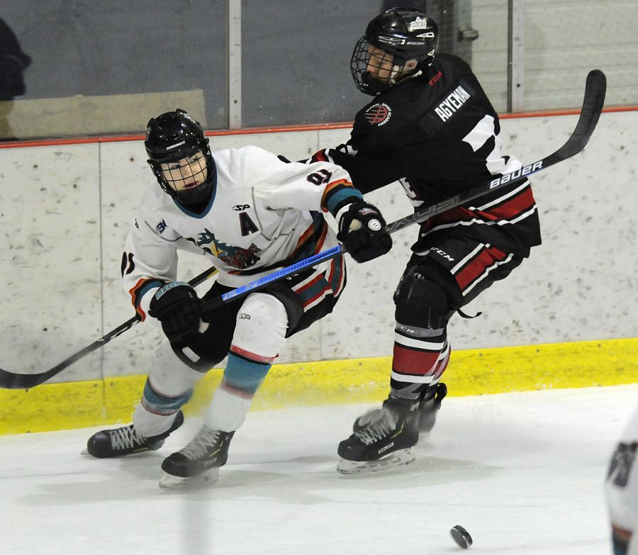 <who>Photo Credit: Lorne White/KelownaNow </who>Max Graham, left, scored eight times and assisted on three goals in the six Okanagan Rockets victories in the Okanagan Classic tournament.