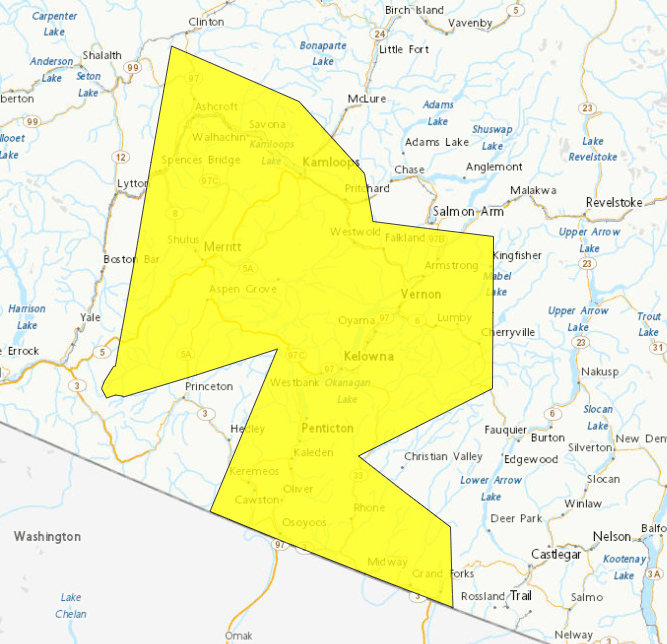 Severe thunderstorm watch in place the BC Interior