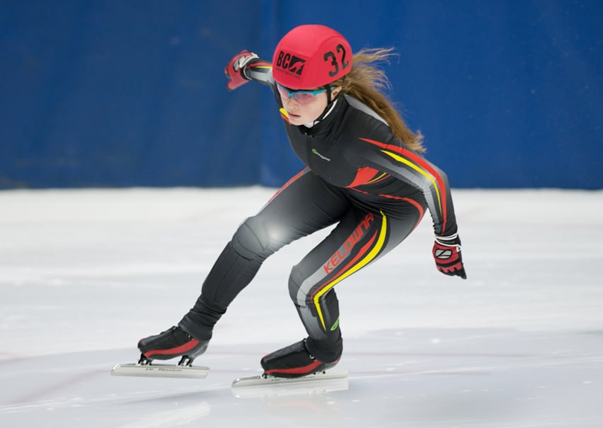 <who>Photo Credit: Harold Schock </who>Sally Haaheim skated to a bronze medal on the Zone 2 mixed U-16 3,000-metre speed skating team.