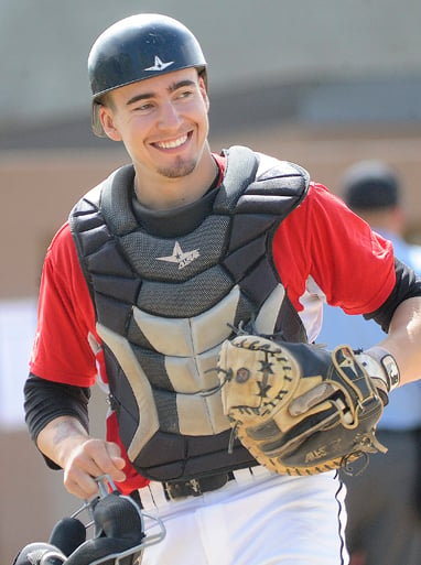 <who>Photo Credit: Lorne White/KelownaNow </who>Catcher Jake Fischer leads OC with a .340 batting average.