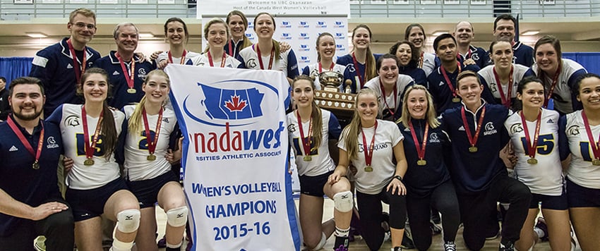 <who>Photo Credit: Greystoke Photography </who> The Trinity Western Spartans defeated the UBC Heat 3-2 for the second straight Canada West women's volleyball title.