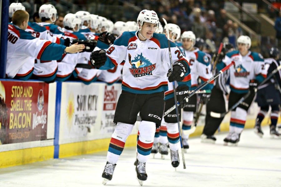 <who>Photo Credit: KelownaNow</who>Nolan Foote sniped for his 16th goal of the season. Kid's alright.