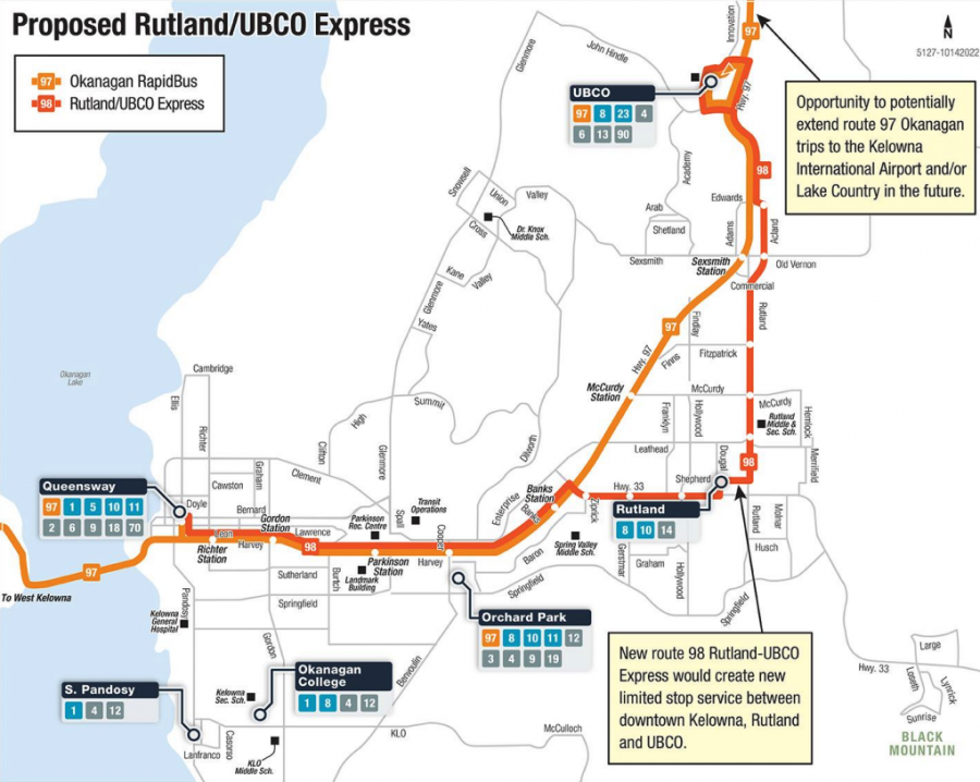 <who> Photo Credit: City of Kelowna </who> The new 98 Rutland-UBCO Express route connecting downtown Kelowna and Rutland is expected to be launched by fall 2025.