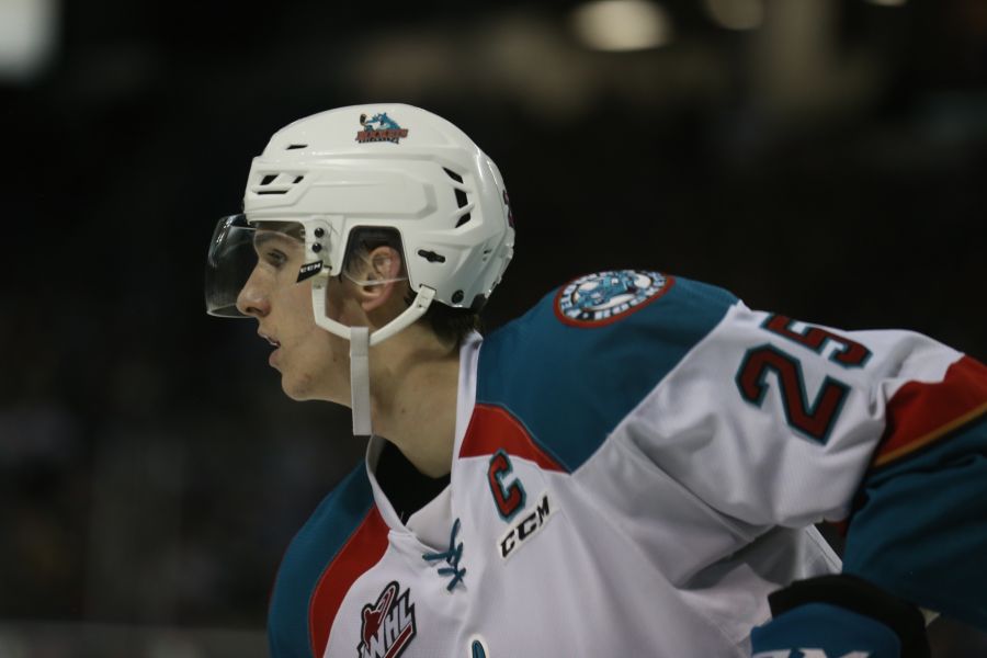 <who>Photo credit: KelownaNow</who> Captain Cal Foote had one goal and one assist and was a plus 4 on the night. 