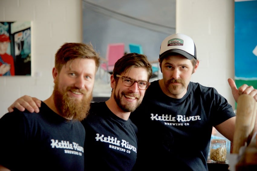 <who> Photo Credit: KelownaNow. </who> From left to right: business partners Brandon Amond, Chris Dedinsky and Russ Higgs. 