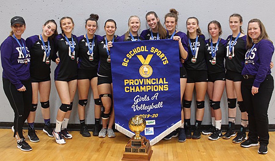 The Kelowna Christian School Knights were undefeated in seven matches, including 18 straight sets on the way to winning the 2019 B.C. School Sports senior A girls volleyball title in Castlegar on the weekend. Members of the team are Mallory Sader, Taysha Boulter, Aspen Appelt, Maggie Becker, Abby Heinen, Julianna Mazur, Katrina Filipenko, Arewyn Rae, Amy Bennett, Tessa Spoelstra and Grace Denny. Coaches are Jenn Hanenburg and Tracey Bennett.