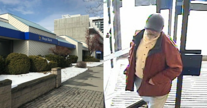 Kelowna RCMP seeking suspect after bank robbery in the Mission