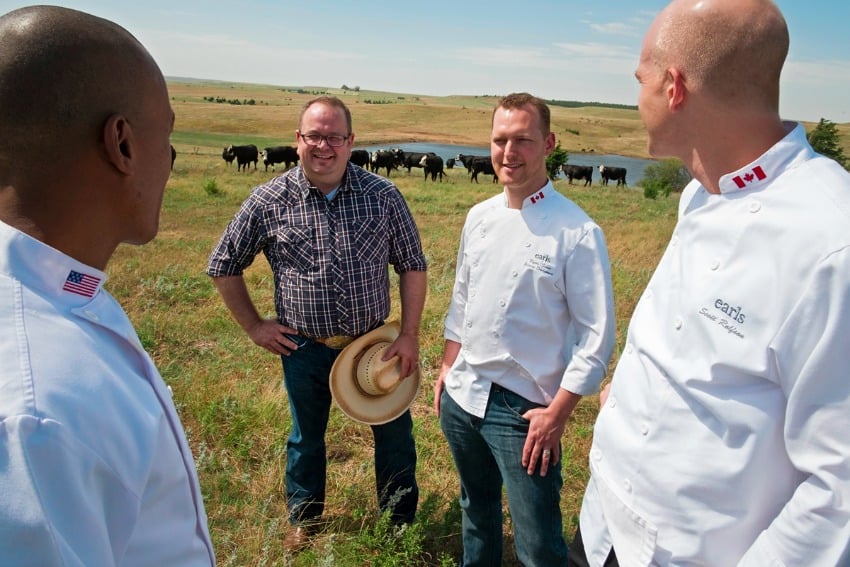 Earls chef's Ryan Stone, Scott Rolfson and Del Diseko with Earls meat buyer Dave Bursey at Creekstone Ranch.