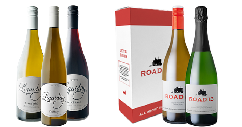 </who>Liquidity Wines in Okanagan Falls, left, and Road 13 Vineyards in Oliver are selling holiday gift sets online until Dec. 9. The pictured set from Liquidity is called 'Delight' and includes 2121 Estate Pinot Gris, 2020 Estate Riesling and 2020 Estate Pinot Noir. The Road 13 set pictured is 'Merry & Bright' with Chenin Blanc two ways, 2021 Chip Off The Old Block and 2018 Sparkling.