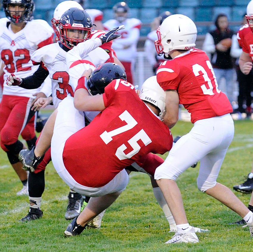 Boucherie Bears' Aleks Kobryn brings down a Centaur at the Apple Bowl.