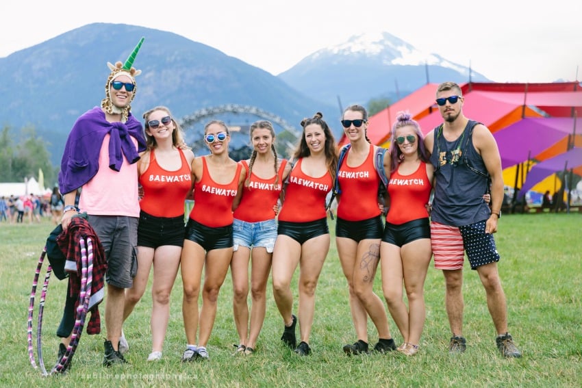 Festival goers posing in their matching attire.