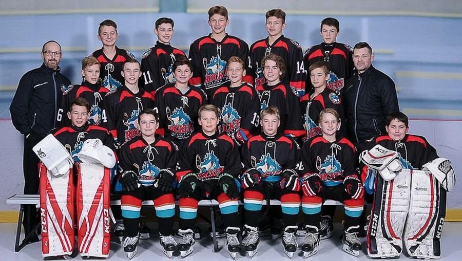 <who>Photo Credit: Contributed </who>The Kelowna Rockets will represent B.C. at the 60th annual Quebec International Peewee tournament in February. Members of the team are from left, front: Dylan Adams, Ryan Richardson, Ryder Ritchie, Kaslo Ferner, Callum Stone and Conner Nicolson. Middle: Jay Stone (HCSP), Ruben Stone, Christopher Kilduff, Aiden Bruce, Jake Skogstad, Seth Tansem, Ethan MacKenzie and Byron Ritchie (head coach). Back: Maddix Mcagherty, Lynden Lakovic, Jaxsin Vaughan, Corbin Vaughan and Max Finley. Missing: Jason Tansem (assistant coach).