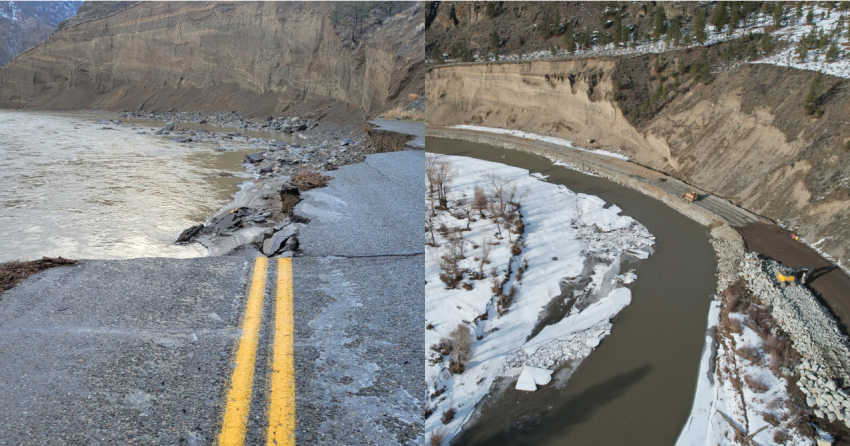 <who> Photo Credit: Province of BC </who> Repairs to a 400-metre section of Hwy 8, located about 21.1 km east of Spences Bridge.