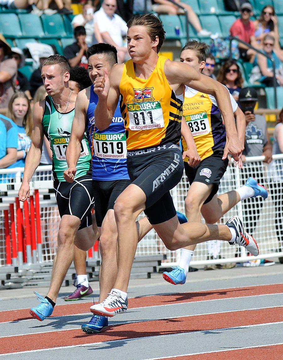 <who>Photo Credit: Lorne White/KelownaNow </who>Caeleb Schlacter of the KSS Owls earned a pair of silver medals — in the junior 100- and 200-metre championships.