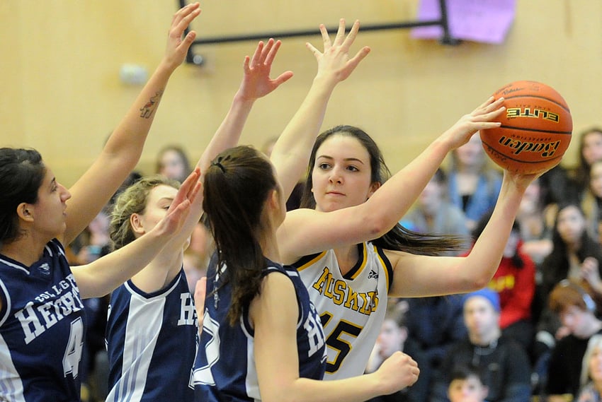 <who>Photo Credit: Lorne White/KelownaNow </who>Kiara Gaspari contributed 12 points and seven rebounds for the ever-improving OKM Huskies.