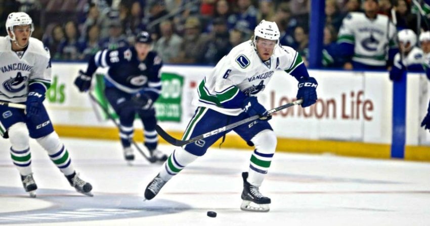 <who> Photo Credit: NowMedia. </who> Canucks star Brock Boeser at the Young Stars game in 2017.