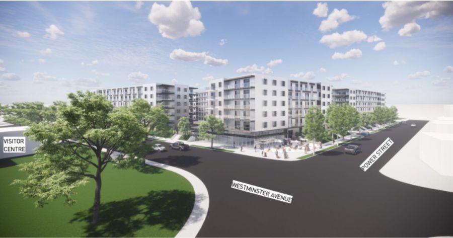 <who>Photo Credit: NowMedia/Gord Goble</who> Artist rendition of massive complex due for north side of 800 block Westminster