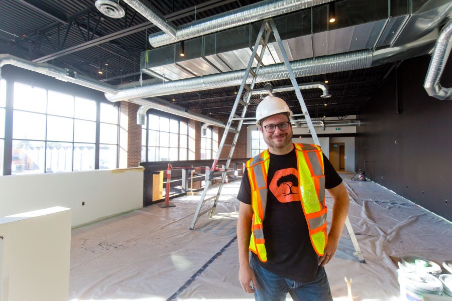 <who>Photo Credit: NowMedia</who> Neighbourhood Brewing co-owner Mike Coghill in the second floor construction zone