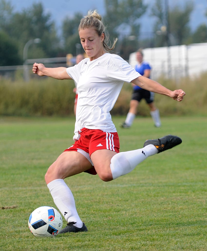 <who>Photo Credit: Lorne White/KelownaNow </who>Alanna Bekkering scored twice and assisted on a goal in PSG's 4-0 championship win. Bekkering led the league in scoring with 30 goals in 14 games this season.