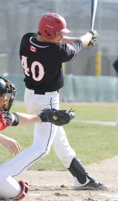 <who>Photo Credit: Lorne White/KelownaNow </who> OC's Liam Wyatt hit a solo homer in a losing cause.