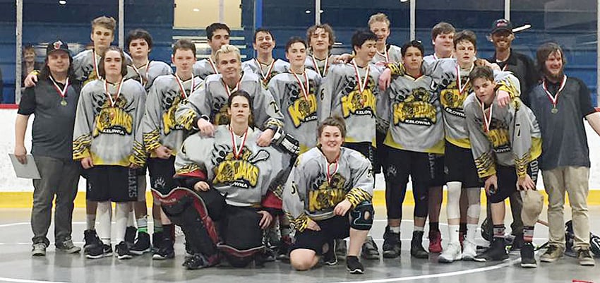 <who>Photo Credit: Contributed </who>The Kelowna Kodiaks were undefeated on the way to a Penticton Barn Burner midget lacrosse tournament victory on the weekend. Members of the winning team are, from left, front: Shaun Agostinho and Jaeda Cox. Middle: Quinn Johnson-Plant (assistant coach), Taryn Munson, Blake Spragge, Tanner Warren, Dexx Belanger, Bradley Swecera, Zander Torres, Colten Wasylenko, Tyler Johnston and Mike Phillips (assistant coach). Back: Justin Charlton, Colin MacGregor, Oliver DiMarcello, Zachary McGill, Nolan Katinic, Eusebius Pink, Brendin Fritsen and Gregg Parrent (head coach).