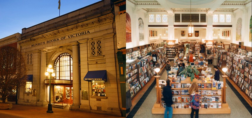<who> Photo Credit: Munro's Books. </who> Munro's Books is located in a century-old Royal Bank Building in Old Town Victoria. 