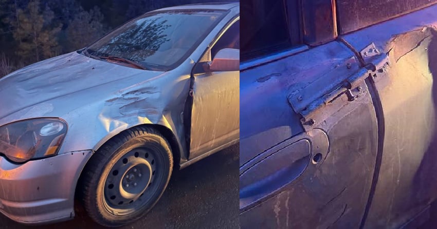 Police say speeding Kelowna man’s car was held together by duct tape and a gate latch
