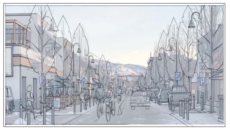 <who> Photo Credit: City of Penticton </who> An illustration of the 200 Block of Martin Street.