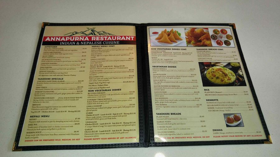 The menu at the new Annapurna Restaurant on Main Street in downtown Penticton features a combination of food from India and Nepal, where co-owners Ram Bhandari and Keshab Sapkota were born and raised.