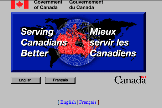 <who> Photo Credit: Internet Archive Wayback Machine </who> The Government of Canada website in 1996.