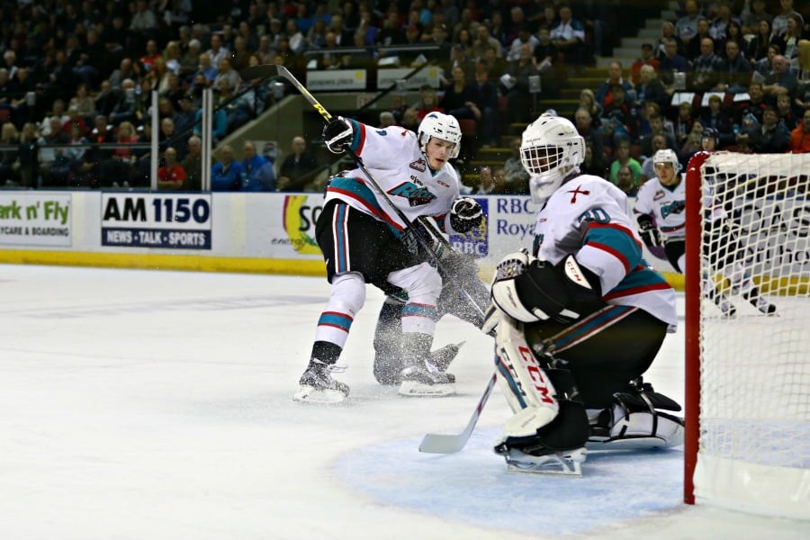 <who>Photo Credit: KelownaNow</who>Michael Herringer did not have as many big saves to make as he did in the previous series, but he continued to stay steady in the Rockets' net.