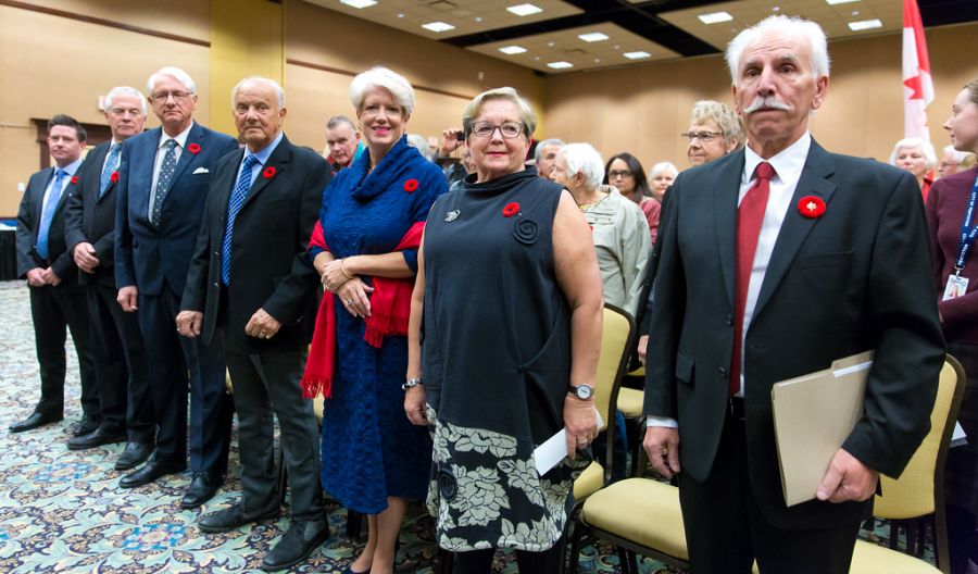 <who>Photo Credit: NowMedia </who>The City of Penticton's newly-elected Council was officially sworn in during an inauguration ceremony Tuesday night. Members of the new Council include (from left) Councillors Campbell Watt, Julius Bloomfield, Frank Regehr, Jake Kimberley, Katie Robinson, Judy Sentes and Mayor John Vassilaki.