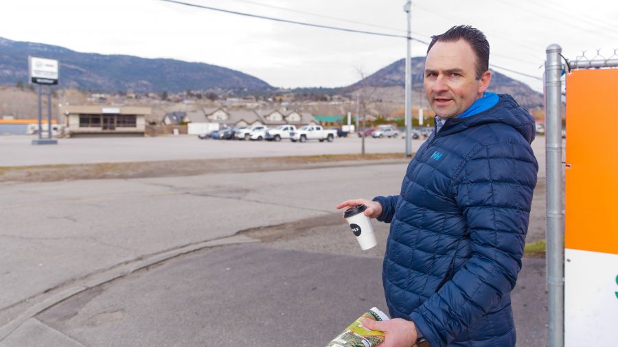 <who>Photo Credit: NowMedia</who> Anthony Haddad at Comox Street, between the two near-empty Murray GM lots