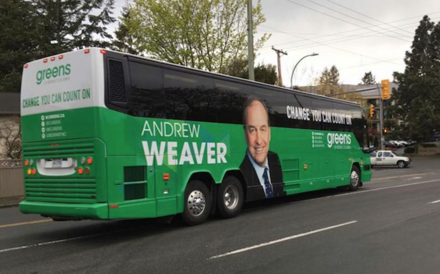 <who>Photo Credit: Andrew Weaver on Facebook</who>The BC Green Party's campaign bus probably won't be apart of any ridesharing apps.