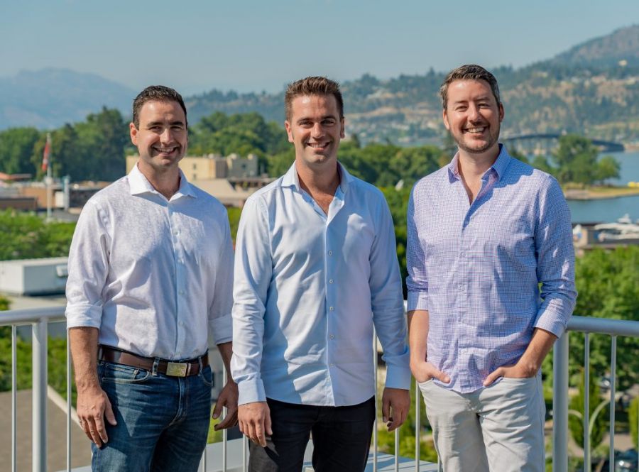 <who> Photo Credit: Contributed. </who> James Seabrook, left, Joel Sherlock and Pete Patterson co-founded Vitalis Extraction Technology, the Kelowna-based manufacturer of extraction equipment for the cannabis, pharmaceutical, food and beverage and essential oils sectors.