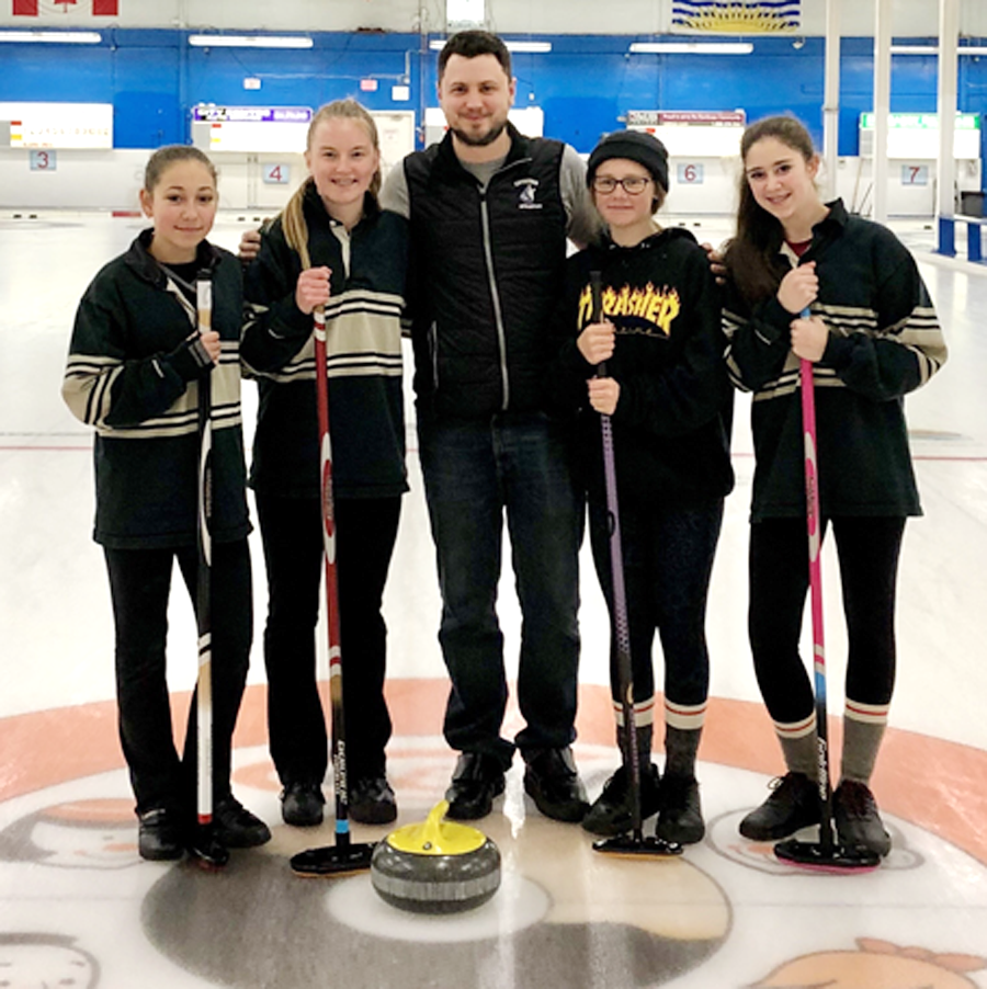<who>Photo Credit: Contributed </who>The George Elliot Coyotes earned a berth in the Okanagan Valley final in Kamloops. They finished second in their pool and fought their way to the final against KSS. Members of the GESS rink are, from left, Ella Casparis (second), Abby Otteson (skip), Dave McGarry (coach), Jaiden Lloyd (third) and Lisa Halston (lead).
