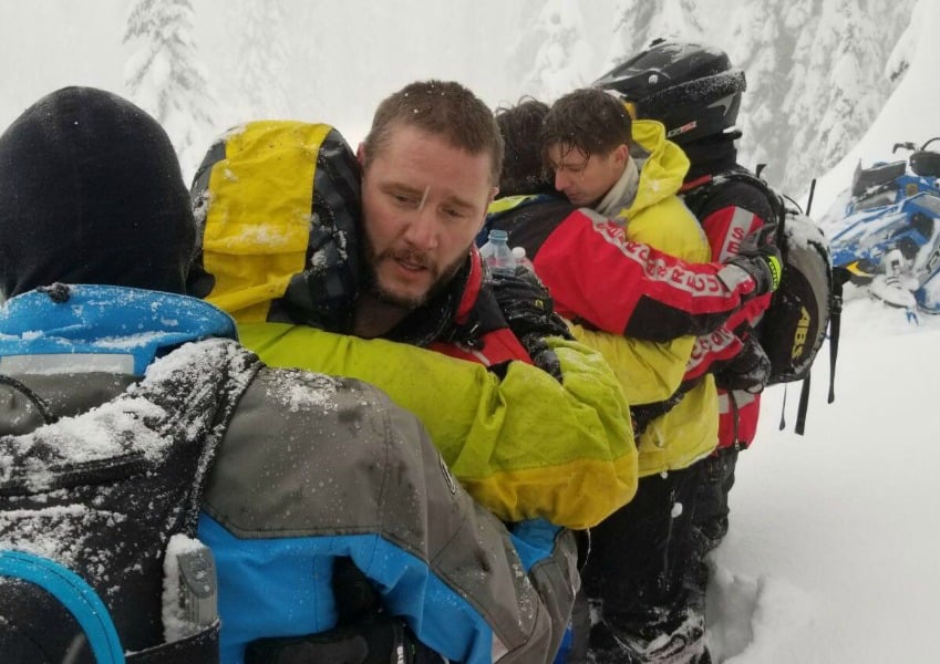 <who>Photo Credit: Revelstoke Search and Rescue</who> The Revelstoke Search and Rescue after finding the two missing Kelowna men, Taylor (TJ) Dumonceaux and Andrew Macleod, both 24-years-old.
