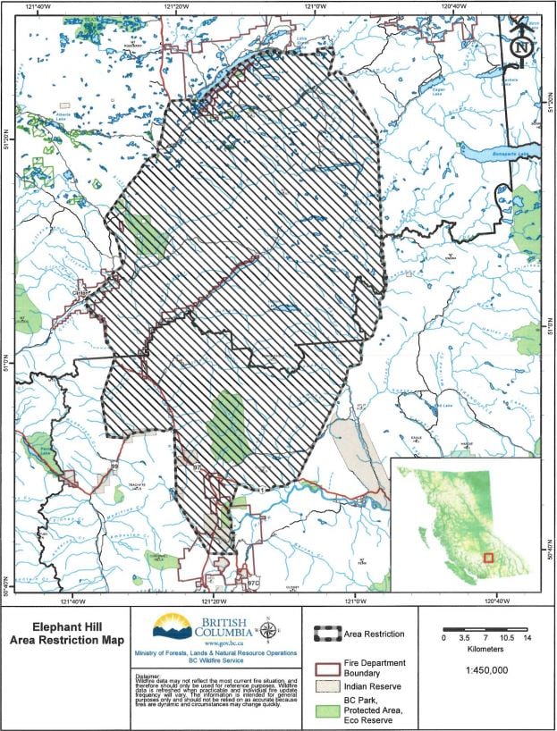 The new restricted area for the Elephant Hill wildfire.