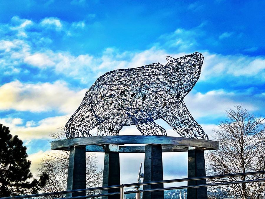 </who>Kelowna's namesake grizzly bear is honoured with two statues in downtown Kelowna. Pictured above, in this photo by Bo Skapski of Bo Knows Home Real Estate, is the stylized sculpture at Stuart Park beside the outdoor skating rink. The other statue is of a mama grizzly and her two cubs in City Park beside the kids' water park.