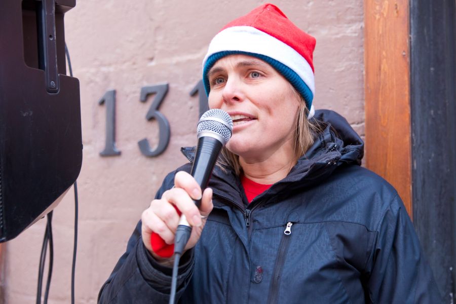 Lyndie Hill addresses the troops