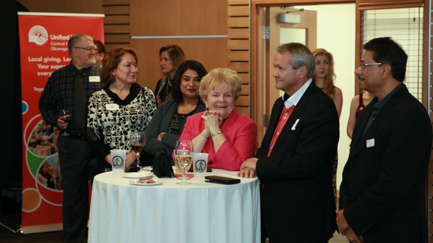 <who> Photo Credit: United Way </who> Vivian Turgeon, left, stands with Sarita Gopal, Maxine DeHart, Ron Eberle and Raghwa Gopal during the Community Appreciation Celebration. 