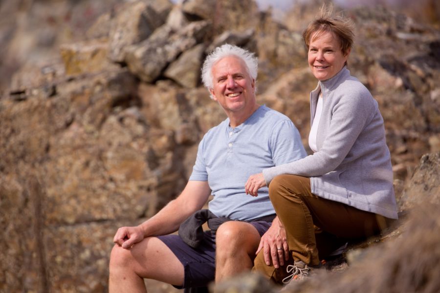 <who>Photo Credit: NowMedia</who> Society prez Janice Liebe and hubby Rick Ingram on a trailside outcropping