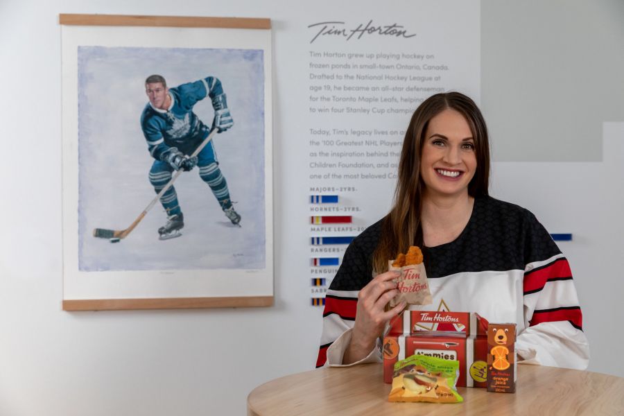 <who>Photo Credit: Newswire</who>Team Canada hockey player Meaghan Mikkelson helped Tim Hortons launch the new kids menu today.