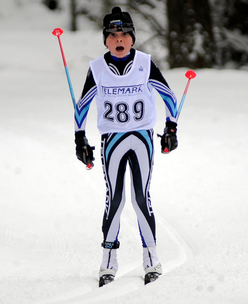 <who>Photo Credit: Lorne White/KelownaNow </who>Rowan Musselman-Bell of the host Telemark Nordic Club claimed a silver medal in the bantam boys classic race.