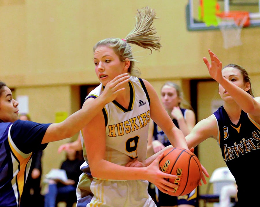 <who>Photo Credit: Lorne White/KelownaNow </who>Grade 10 Lily Pink scored 17 points and grabbed 10 rebounds for OKM in the Cascades Classic opener today.