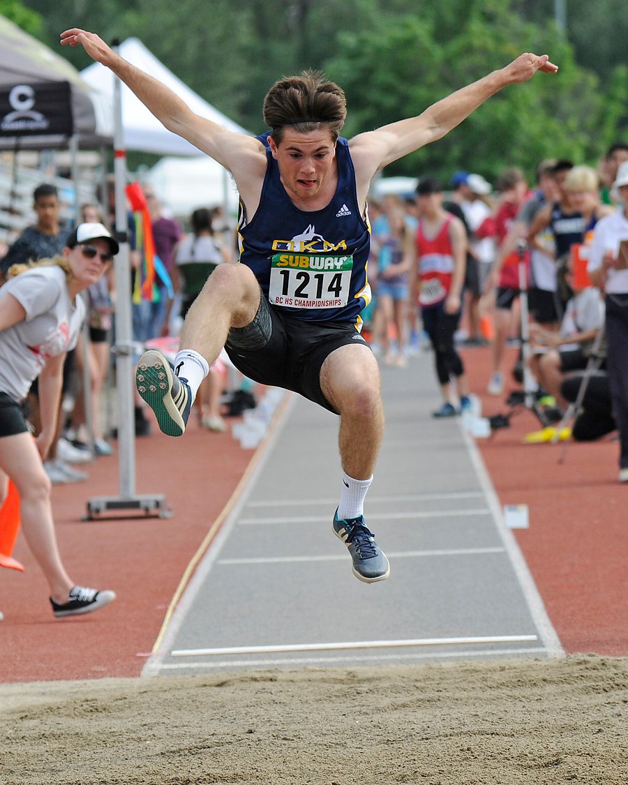 <who>Photo Credit: Lorne White/KelownaNow </who>Camden Elkin of OKM finished fifth in the junior triple jump.